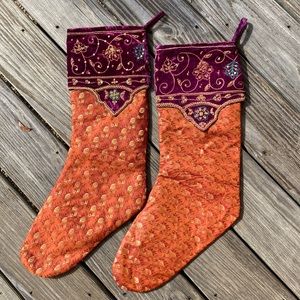 Vintage Bombay Hand Embroidered Velvet Collar Christmas Stockings